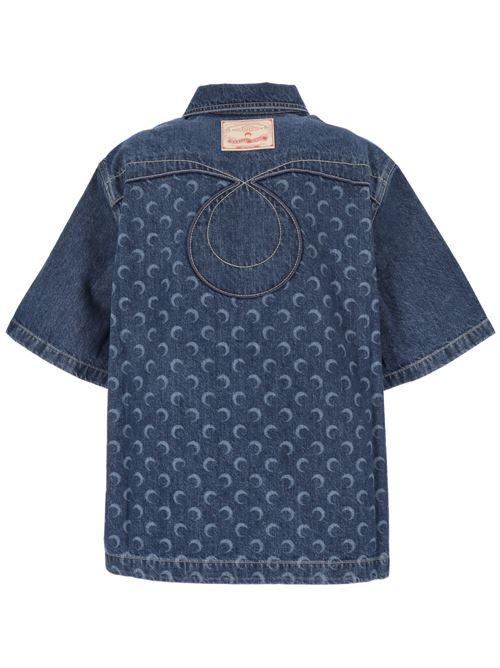 Camicia in denim di cotone blu indaco stampa mezzaluna Marine Serre | MSI017DDEN0001BL50